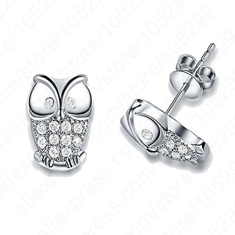 Jemmin New Fashion Night Owl Jewelry Genuine 925 Sterling Silver With Shiny CZ Crystal Gem Stone Animal Woman Stud Earrings Fashion Earrings Studs, Owl Fashion, Owl Earrings Studs, Jewelry Drawing, Owl Earrings, Owl Jewelry, Bird Earrings, Silver Jewelry Fashion, Night Owl