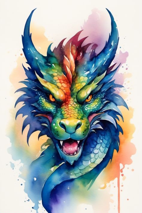 colorful dragon head with a red and blue tail, dragon portrait, portrait of a dragon, dragon face, dragon art, painted in bright water colors, anthropomorphic dragon, dragon head, as an anthropomorphic dragon, anthro dragon art, dragon head!, but as an anthropomorphic dragon, furry fluffy iridescent dragon, blue dragon Colorful Dragon Drawing, How To Paint A Dragon, Dragon Art Reference, Dragon Painting Acrylic Easy, Beautiful Dragon Art, Dragon Pop Art, Watercolour Dragon, Dragons Illustration, Dragon Paintings