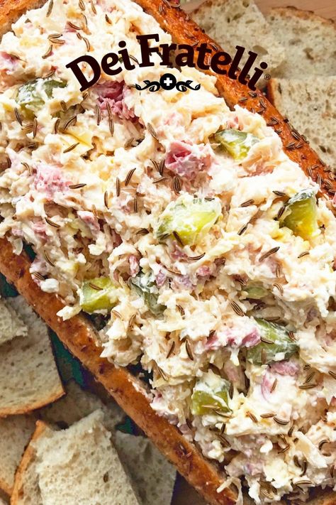 Recipe Photo of Easy Reuben Dip Saurkraut Recipes Appetizers, Sandwiches With Rye Bread, Cocktail Rye Bread Appetizers, Pastrami Appetizer, Pastrami Dip Recipe, Braunschweiger Dip, Pastrami Dip, Sauerkraut Dip, Reuben Appetizer