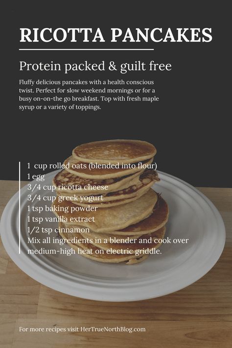 Ricotta Protein Pancakes Food Dolls, Healthy Ricotta Pancakes, Ricotta Oatmeal Pancakes, Ricotta Protein Pancakes, High Protein Ricotta Recipes, Ricotta Pancakes Healthy, Breakkie Ideas, Pancake Bowl, Ricotta Pancakes Recipe