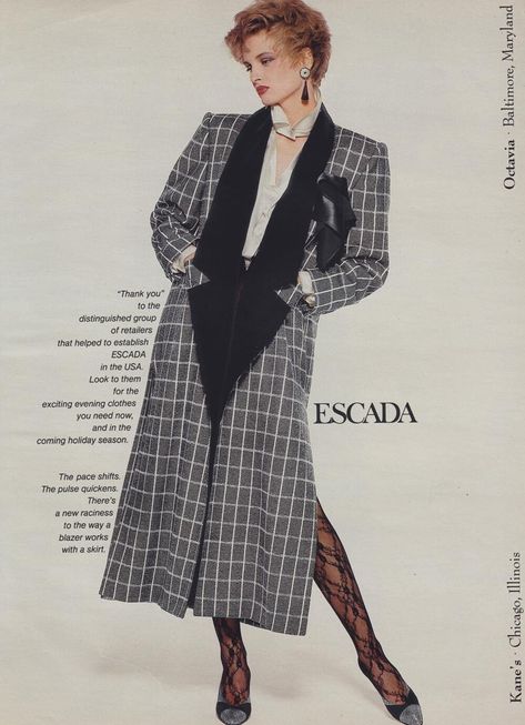 Beauty And Fashion Luca Oc, Thx 1138, 80's Clothes, Vampire Girlfriend, 1980’s Fashion, Fashion Corner, 1980s Fashion, Plaid Coat, Ivory Silk