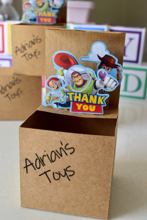 Andys Toys Party Favor, Toy Story Birthday Set Up, Toy Story Party Favors Gift Bags, Toy Story Goodie Boxes, Toy Story Party Bags, Toy Story Favor Boxes, Toy Story Boxes, Toy Story Birthday Party Favors, Toy Story Favors