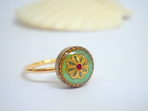 Unique Gold Rings, Ring Resin, Flower Engagement, Green Ring, Simple Band, Flower Engagement Ring, Ring Flower, Pink Gem, Birth Month Flower