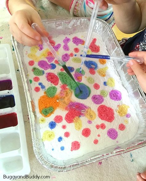 Science and Art for Kids: Colorful Chemical Reactions Vetenskapliga Experiment, Kid Science, Preschool Colors, Kid Experiments, Cool Science Experiments, Kindergarten Science, Preschool Science, Easy Activities, Science Experiments Kids