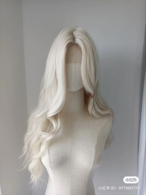 Blonde Wig Aesthetic, Full Bleach Blonde Hair, Wigs Aesthetics, Hair Claims For Dr, White Hair Wigs, Wavy White Hair, White Hair Wig, White Hairstyle, White Long Hair