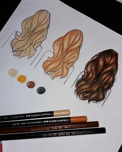 Drawing Hair With Colored Pencils, Fashion Illustration Color Pencil, Hair Rendering, Watercolour Hair, Realistic Hair Drawing, Colored Pencil Art Projects, Pencil Inspiration, Drawing Hair Tutorial, Draw Hair