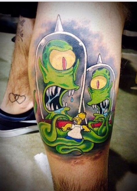 Simpsons Area 51 Tattoo, Kang And Kodos, Simpsons Tattoo, Facial Tattoos, Space Tattoo, Inked Magazine, Home Tattoo, Cartoon Tattoos, Halloween Tattoos