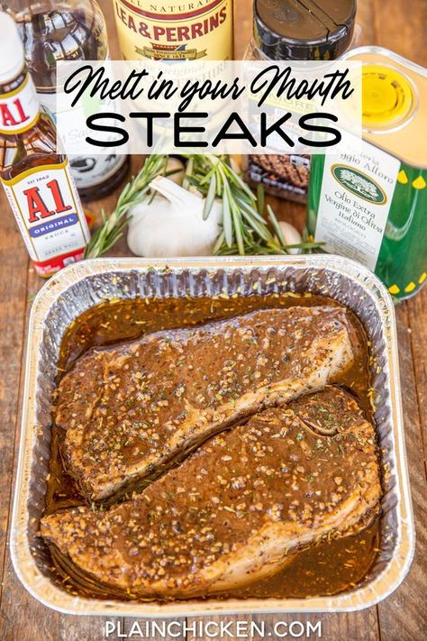 My Strip Steak Marinade, Steak N Shake Recipes, Copycat Steak Recipes, Porthouse Steak Recipe, Pork Steak Marinade Recipes, Chuckeye Steak Recipes, Marinade For Filet Mignon Steaks, Worchester Sauce Steak Marinade, Steak Marinade Recipes Easy