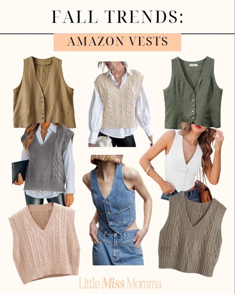 Fall Trends: amazon vests Amazon Fall Fashion, Linen Vest, Cute Sweaters, Fall Trends, Sweater Vest, Fall Fashion, Cotton Linen, Autumn Fashion, Outfit Inspirations