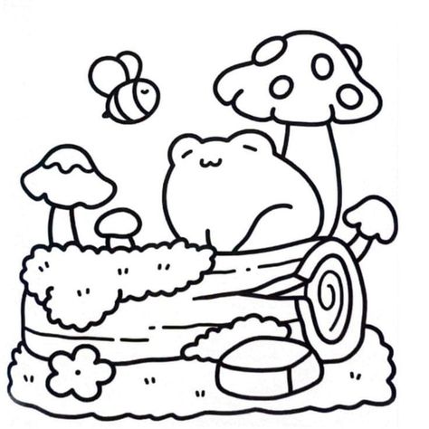 Cartoon Art Coloring Pages, Cozy Coloring Pages Easy, Coco Wyo Coloring Pages Bold And Easy, Cute Blank Coloring Pages, Goblincore Coloring Pages, Simple Bold Coloring Pages, Coloring Pages Aesthetic Coquette, Easy Bold Coloring Pages, Bold Easy Coloring Pages