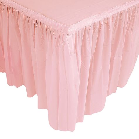 Pleated+Light+Pink+Table+Skirt+-+OrientalTrading.com Pink Table Cloth, Lavender Balloons, Lace Garland, Tea Party Supplies, Paper Fan Decorations, Table Skirts, Baby Shower Garland, Hanging Paper Lanterns, Candy Flowers