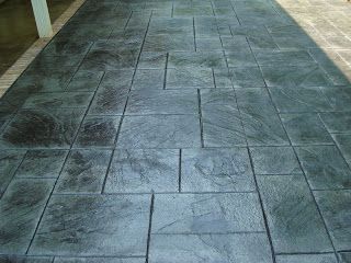 Atlantic Coast Concrete: Stained Porch and Stamped Patio in French Grey, with Slate Green Release Stained Porch, Stamped Patio, Concrete Stain Patio, Slate Green, Concrete Resurfacing, Pool Landscape, French Gray, Pool Landscape Design, Deck Designs Backyard