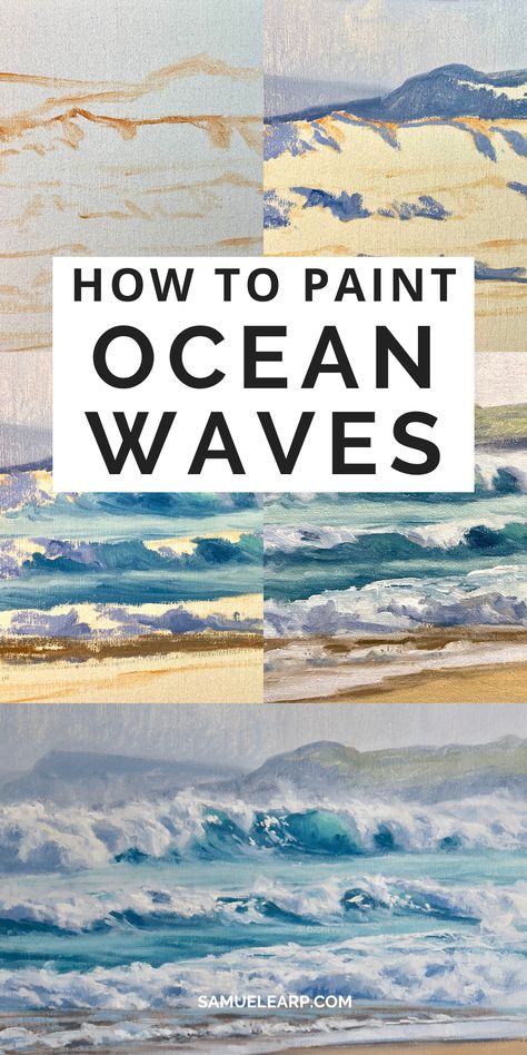 Unleash your inner artist and learn how to paint mesmerising ocean waves with this step-by-step tutorial! Learn how to mix beautiful ocean colours in this seascape painting tutorial. Perfect for both oil and acrylic painters. Paint A Seascape, How To Water Colour, Acrylic Ocean Painting Easy, Beach Paintings On Canvas Acrylics, How To Paint An Ocean, Under Ocean Painting, Diy Ocean Painting, How To Paint A Wave, How To Paint Sand