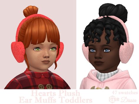 The Sims Resource - Hearts Plush Ear Muffs Toddlers Sims 4 Scarf Accessory, Sims 4 Earmuffs, Bonnet Sims 4 Cc, Sims 4 Cc Headband, Sims 4 Kids Accessories, The Sims 4 Cc Baby, Toddler Hats Girl, Sims Folder, Toddler Cc Sims 4