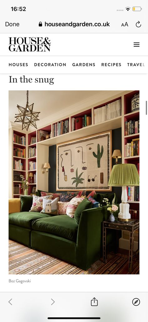 Hemingway Books, Ernest Hemingway Books, Green Library, Painting Books, Record Room, Snug Room, Green Painting, Green Couch, Books Library