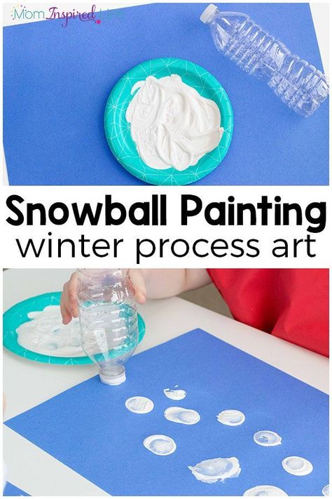 This winter art project for kids is a super fun process art painting activity that kids really enjoy! Winter Process Art, Snowball Painting, Winter Art Project, Winter Lesson Plan, Preschool Art Projects, January Crafts, Art Project For Kids, Baby Art Projects, Winter Art Projects