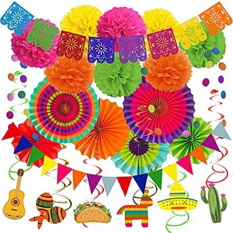 Ships within 24 Hours or Less! Buy This Product Form Our Website For Your Amazing Party! Recosis Mexico Party Decorations, Fiesta Paper Fans Pom Poms Picado Banner Pennant Garland String Hanging Swirls Decorations for Mexican Fiesta Cinco De Mayo Taco Themed Birthday Party Supplies Shop at... Taco Themed Birthday Party, Mexico Party Decorations, Picado Banner, Mexican Theme Party Decorations, Mexico Party, Pennant Garland, Fiesta Party Decorations, Festival Theme, Fiesta Theme