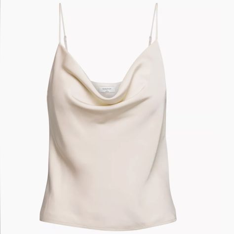 Nwt Babaton Satin Cowlneck Tank In Denude From Aritzia Size Xxs In Perfect Condition! This Is A Cowl-Neck Camisole With Adjustable Straps And A Bias Cut. It’s Made From Luxe, Lightweight Satin From Japan. White Satin Tank Top Outfit, Satin Tank Top Outfit, Engagement Vibes, Aritzia Top, White Satin Top, Silky Camisole, Linen Camisole, Satin Tank Top, Silk Tops