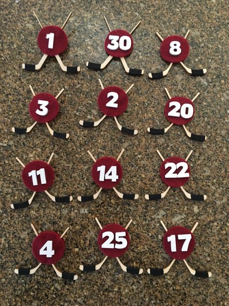 Hockey Mom Pins For Tournament, Hockey Mom Pins Diy, Hockey Christmas Ornaments Diy, Hockey Tournament Ideas Fun, Diy Hockey Ornaments, Hockey Crafts Diy Gift Ideas, Hockey Ornaments Diy, Hockey Friends, Hockey Projects