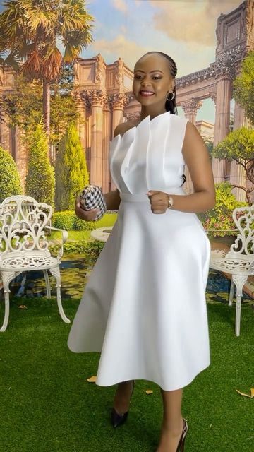 Beautiful White Dresses Gowns, White Styles For Ladies, Short White Gown, Church Outfits Summer, Mal Dress, White Classy Dress, Plus Size Night Out Outfit, Queens Outfits, White Engagement Dress