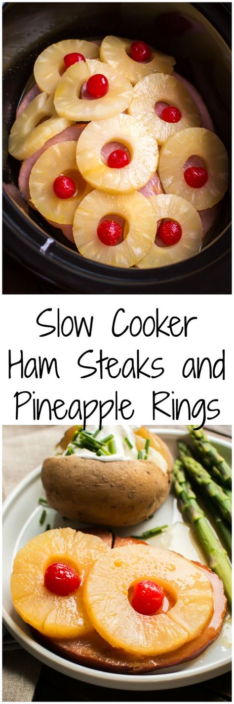 Slow Cooker Ham Steaks and Pineapple Rings Ham Steak Recipes, Ham And Pineapple, Ham Steak, Crockpot Steak, Slow Cooker Ham, Crockpot Ham, The Magical Slow Cooker, Pineapple Rings, Ham Steaks