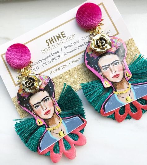 Frida Kahlo Earrings Handmade earrings Statement earrings | Etsy Frida Kahlo Earrings, Turquoise Bead Earrings, Big Statement Earrings, Frida Kahlo Art, Bold Earrings, Silver Earrings Handmade, Fabric Accessories, Seed Bead Earrings, Bijoux Diy