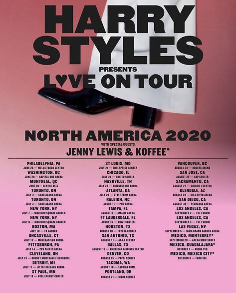 Harry Styles // Love On Tour 2020 // North America Dates Wells Fargo Center, Jenny Lewis, Harry Styles Tour, Harry Styles Concert, Celebrity Look Alike, Harry Styles Pictures, Harry Styles Love On Tour, Lana Del Ray, Tour Posters