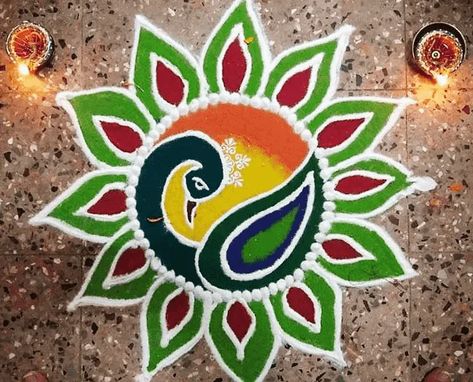 Simple Diwali Rangoli, Diwali Rangoli Design, Rangoli Designs For Competition, Rangoli Designs Simple Diwali, Easy Rangoli Designs Diwali, Rangoli Side Designs, Colorful Rangoli, Rangoli Designs Latest, Simple Rangoli Designs Images