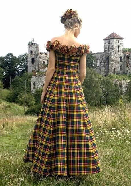 I love the pattern.  It doesn't strike me as right for this formal gown though. Plaid Wedding Dress, Plaid Wedding, Tartan Wedding, Kids Frock, Tartan Plaid Dress, Tartan Fashion, Tartan Fabric, Tartan Dress, The Design Files