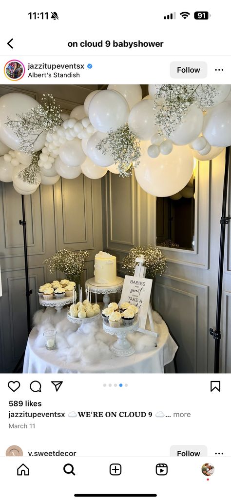 White Theme Engagement Party, Gender Reveal Ideas All White, Heaven Sent Gender Reveal Ideas, Baby Shower White Theme, Heaven Themed Party Decoration, Heaven Sent Gender Reveal, Gender Reveal White Theme, All White Gender Reveal, Gender Reveal Cloud