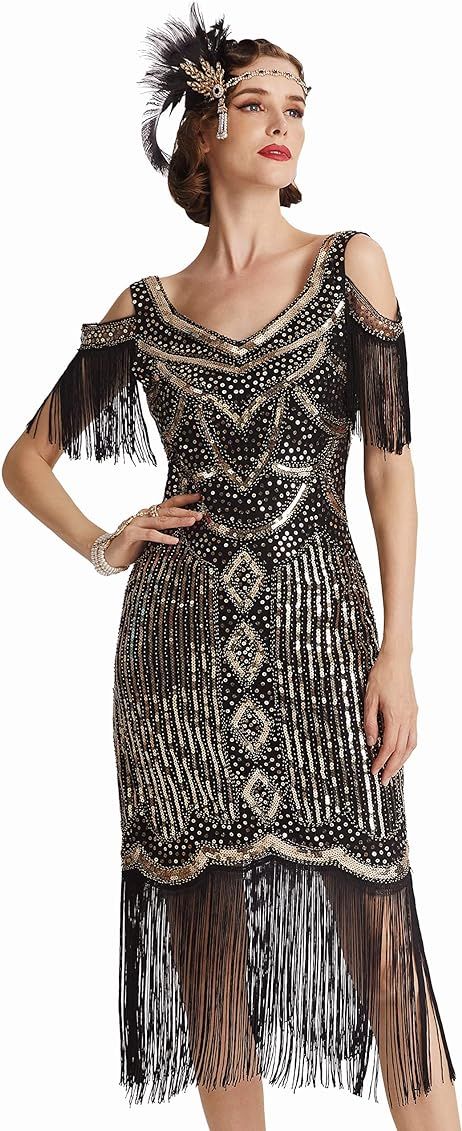 BABEYOND Womens 1920s Flapper Dress Vintage Long Fringe Dress Roaring 20s Sequins Beaded Dress BlackGold : Amazon.ca: Clothing, Shoes & Accessories Long Fringe Dress, Wedding Dress Tulle Lace, 20s Dresses, Spaghetti Strap Wedding Dress, Gatsby Dress, 1920s Flapper Dress, Bridal Dresses Lace, Wedding Dresses With Straps, Wedding Dress Chiffon