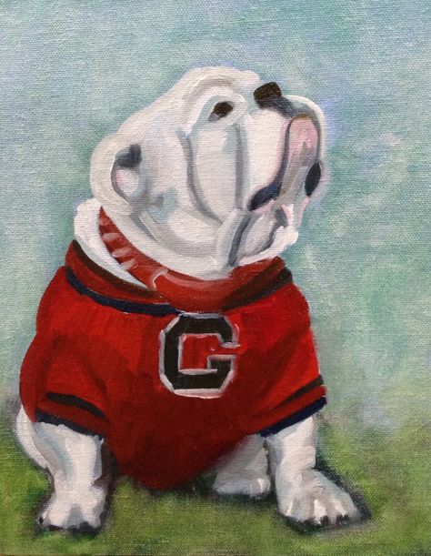 Uga Bulldog Art, Georgia Bulldog Painting, Uga Painting, Uga Mascot, Uga Aesthetic, School Room Decorations, Georgia Bulldogs Decor, Uga Bulldog, Georgia Bulldog Mascot