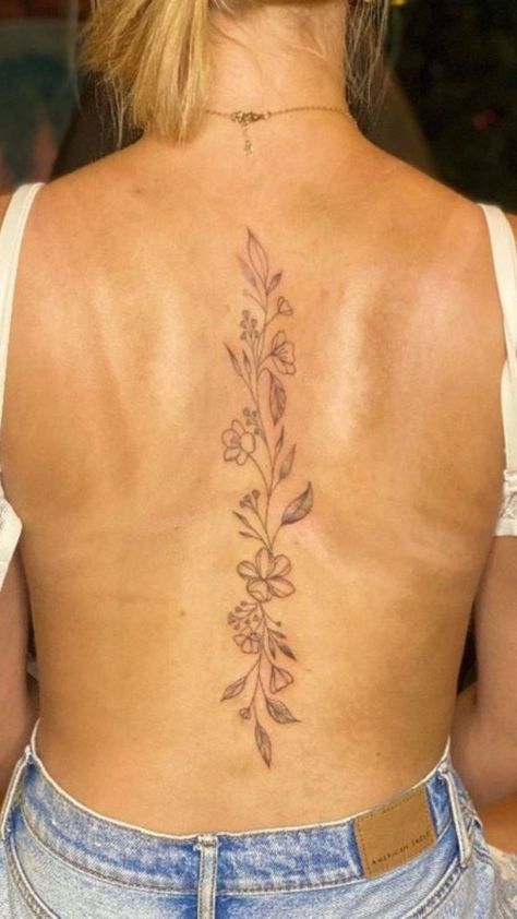 Floral spine tattoo small, flower spine tattoo, Floral spine tattoo female, birth flower spine tattoo, Floral spine tattoo meaning, simple flower spine tattoo, Floral spine tattoo ideas, delicate flower spine tattoo Brown Tattoo Ink, Back Tattoos Spine, Feminine Back Tattoos, Tattoo Ideas Inspiration, Floral Back Tattoos, Flower Spine Tattoos, Spine Tattoo Ideas, Tato Minimal, Tattoos For Women Flowers