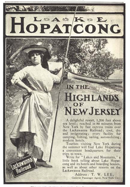 Classy Ad from Lackawanna Railroad who advertising a trip to Lake Hopatcong that took only 80 minutes on the express train from New York City. Lake Hopatcong, Train Posters, Popular Magazine, Kayak Trip, Delaware River, Visit New York, History Class, Jersey Girl, Famous Places