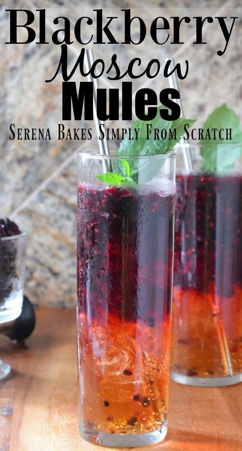 Blackberry Moscow Mules are a summertime favorite cocktail recipe from Serena Bakes Simply From Scratch. Porch Drinks, Moscow Mule Recipe, Moscow Mules, Mule Recipe, Classic Cocktail Recipes, Popular Drinks, Fancy Drinks, Fruit Cocktails, Exotic Food