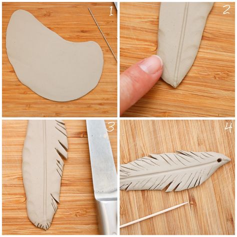 Clay Feathers Diy, Ceramic Feather, Fimo Crafts, Itsekovettuva Savi, Clay Christmas Decorations, Pottery Ornaments, Beginner Pottery, Air Dry Clay Projects, Clay Wall Art