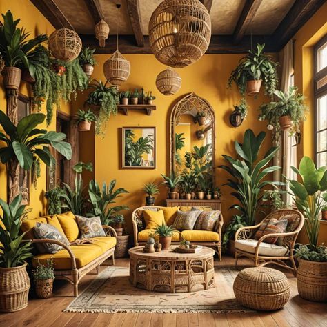 Rattan furniture Green And Mustard Living Room, Mustard Yellow Room, Green And Yellow Living Room, Mustard Yellow Living Room, Living Room Mustard, Mustard Yellow Interior, Yellow Living Room Decor, Mustard Living Rooms, Seminar Room