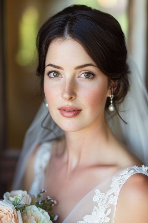 13+ Natural Glam Makeup to Wow on Your Wedding Older Bride Makeup, Natural Glam Wedding Makeup Hazel Eyes, Natural Makeup For Brunettes, Minimalist Wedding Makeup, Bridal Makeup Brunette, Bridal Makeup Hazel Eyes, Simple Bridal Makeup Natural, Winter Bridal Makeup, Natural Bride Makeup