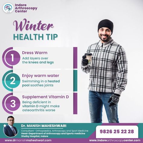 #Jointpain #WinterHealthTips #bonehealth #jointpain #ndorearthroscopycenter #drmanishmaheshwari Winter Health Tips, Healthcare Ads, Medical Sales, Winter Health, Physical Therapy Exercises, Wellness Clinic, Knee Pain Relief, List Design, Medical Art