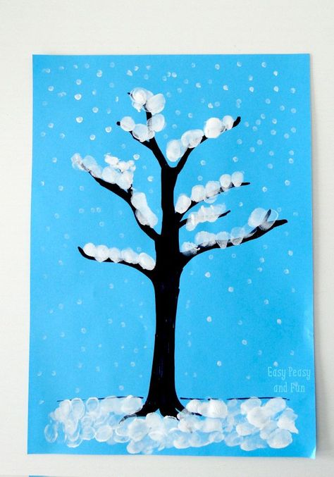 Winter Tree Finger Painting - Easy Peasy and Fun January Crafts For Toddlers, Tree Finger Painting, Finger Painting For Kids, Daycare Projects, Infant Crafts, Winter Crafts For Toddlers, Crafts Winter, January Art, Fun Winter Crafts