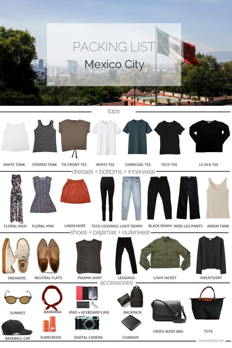 Outfits To Explore The City, City Vacation Packing List, Fall In Mexico Outfit, Week In Mexico Outfits, Mexico City Outfits Winter, Outfit Ideas Mexico City, What To Pack Mexico City, Mexico City Packing List Spring, Travel Outfit Mexico City