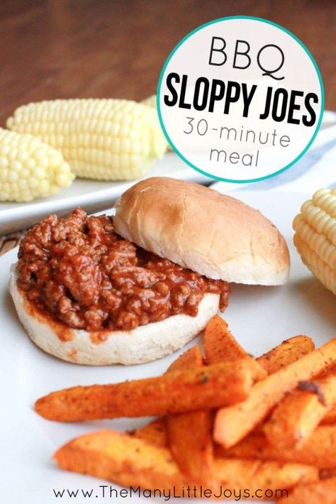 Weeknight dinners don't get any better than this 30 minute meal that uses just five ingredients to make a delicious main dish everyone in the family will happily devour. Bbq Sloppy Joe Recipe, Easy Family Meals Kids, Bbq Sloppy Joes, Sloppy Joe Recipe Easy, Sloppy Joe Recipe, Joe Recipe, Sloppy Joes Recipe, Easy Bbq, Sloppy Joe