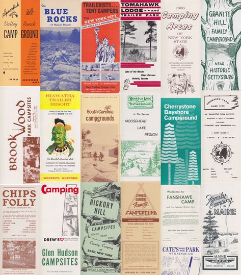 Vintage Campsite Brochures National Park Passport, Vintage Hiking, Pamphlet Design, Clay Clay, Poster Ads, Vintage Camping, Travel Brochure, Trailer Park, Field Guide