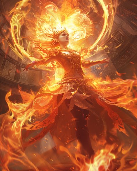 Beneath an ethereal dome, I stood, clothed in the arts of my ancestors, engaging in a giants' dance against Incineroar, where fire blended with spirit, and courage met with mythical might.    - - -    #FantasyBattle #MartialArtsMagic #IncineroarChallenge  #aiartcommunity Woman In Flames Art, Goddess Of Intelligence, Goddess Woman Art, Woman Made Of Fire, Fire Goddess Aesthetic, Phoenix Woman Art, Goddess Character Art, Fire Woman Art, Goddess Aesthetic Wallpaper