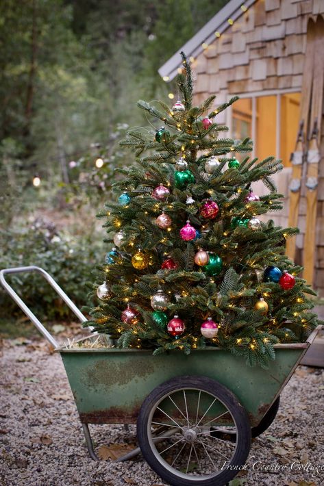 How to decorate with small Christmas trees - French Country Cottage French Country Cottage Christmas, Tulip Candle, French Country Christmas, French Christmas, Christmas Giveaways, Country Christmas Decorations, Cottage Christmas, Natural Christmas, Small Christmas Trees