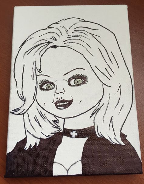 Bride of Chucky Bride Of Chucky Tattoo Stencil, Tiffany Bride Of Chucky Drawing, Tiffany Chucky Drawing, Bride Of Chucky Drawing, Chucky Drawing Easy, Chucky And Tiffany Drawing Easy, Chucky And Tiffany Drawing, Tiffany Painting Chucky, Chucky And Tiffany Art