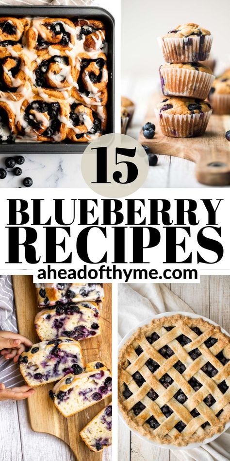 When we are right in the middle of blueberry season, it's time to make all the blueberry recipes. Whether you are picking fresh blueberries at the local farms, grabbing a carton from the farmer's market, or even substituting with a bag of frozen blueberries, I have rounded up our 15 best and most popular blueberry recipes for when you are wondering what to make with blueberries. From desserts like cakes and pies, to breakfast and baked goods | aheadofthyme.com #blueberryrecipes via @aheadofthyme Coconut Dessert, Blueberry Desserts, Berries Recipes, Blueberry Recipes, Yummy Sweets, Fruit Recipes, Blueberries, Just Desserts, Sweet Recipes