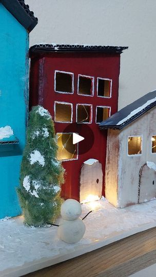 Cardboard House Christmas Village, Paper Winter Village, Paper Village Christmas, Cardboard Christmas Houses Diy, Diy Christmas Houses Village, Cardboard Christmas Village, Christmas Village Ideas, Christmas Village Diy, Diy Christmas Village Houses