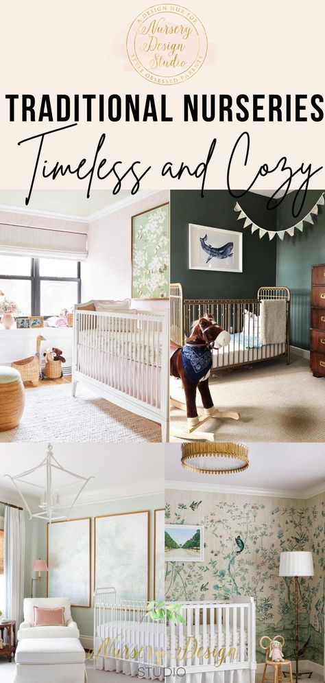 Traditional nursery designs are perfect for parents looking to design a nursery- that's timeless and cozy. It is a popular design style with characteristic patterns, visual interest, rich tones, comfort, and warmth. Keep reading to discover 19 traditional nursery ideas with charm and character. Organic Modern Nursery Ideas, Simple Gender Neutral Nursery Ideas, Traditional Nursery Ideas, Elegant Nursery Ideas, Classic Nursery Ideas, Classic Boy Nursery, Cozy Nursery Ideas, Southern Nursery, Neutral Nursery Colors