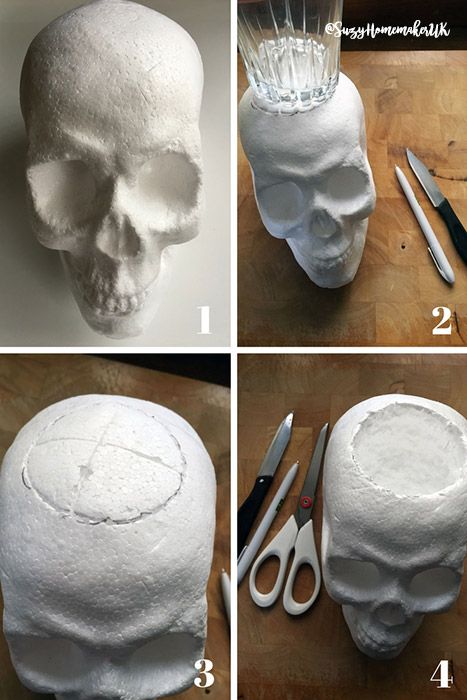 Diy Skull Decor, Skull Decor Diy, Skull Vase, Sugar Skull Crafts, Diy Skulls, Skull Sculpture, Skull Crafts, Easter Decorations Diy Easy, Skull Decor